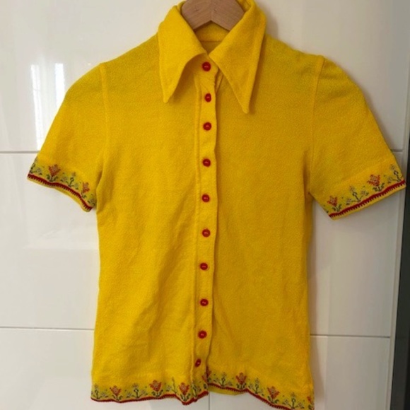 Vtg Handmade Yellow Shirt, Sz XS - Picture 1 of 5
